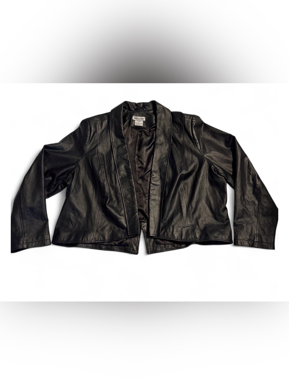 Jessica London Black Open-Front Genuine Leather Cropped Bolero Jacket SZ. 20